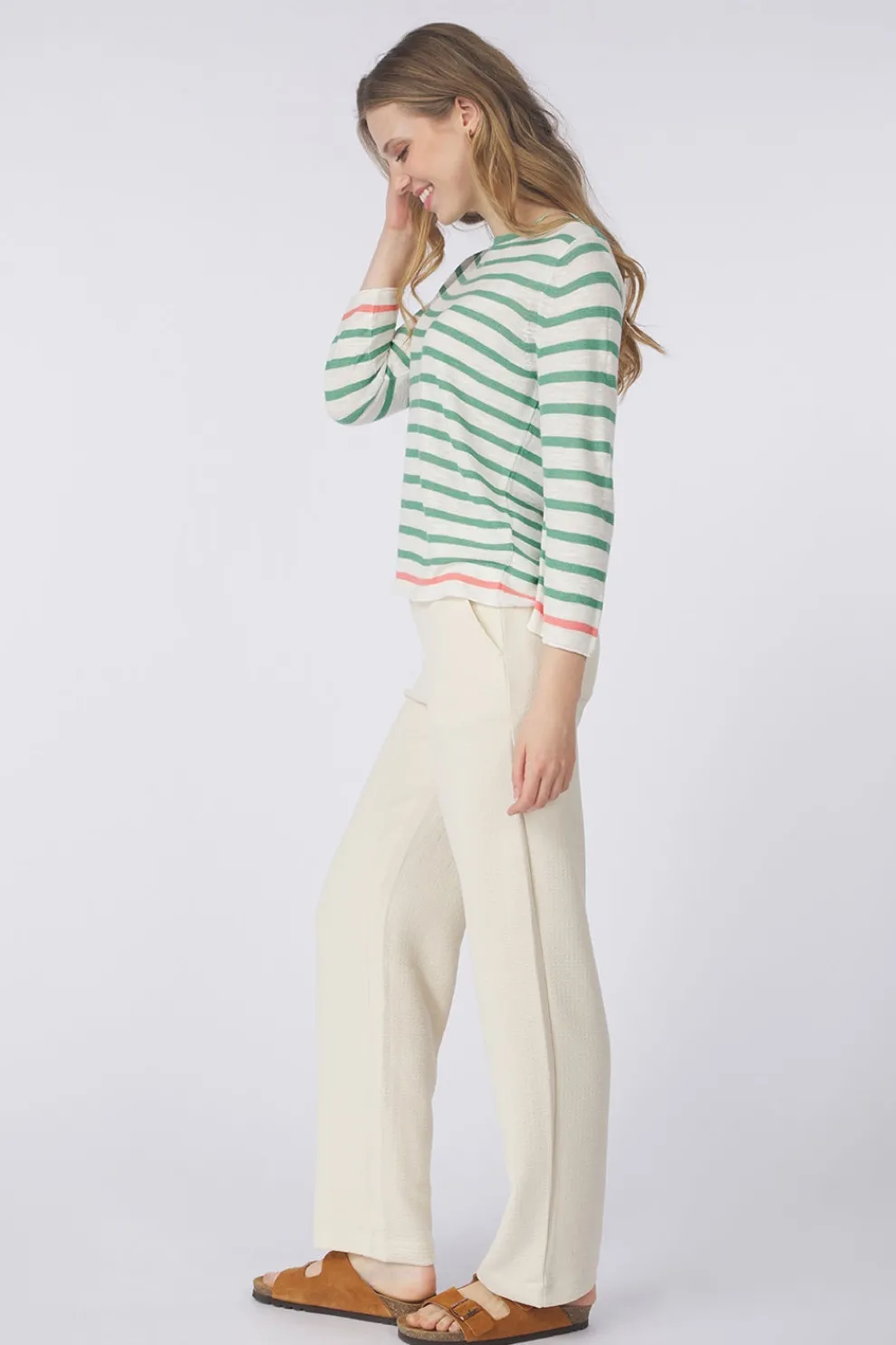 Sale Tom Tailor Trui Knit Striped Boatneck Champagne