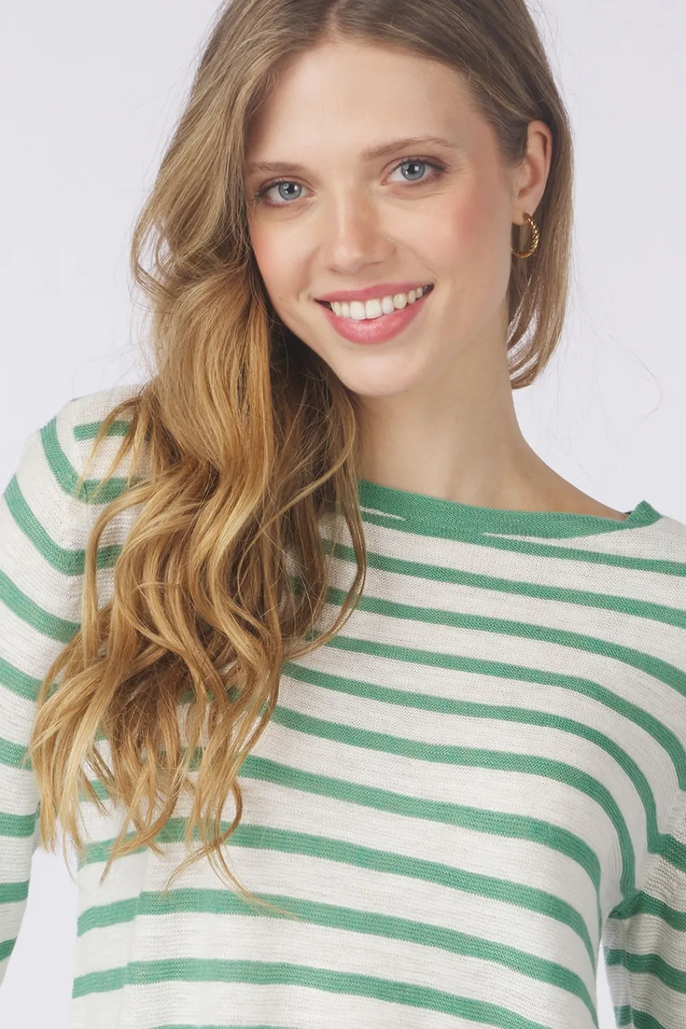 Sale Tom Tailor Trui Knit Striped Boatneck Champagne