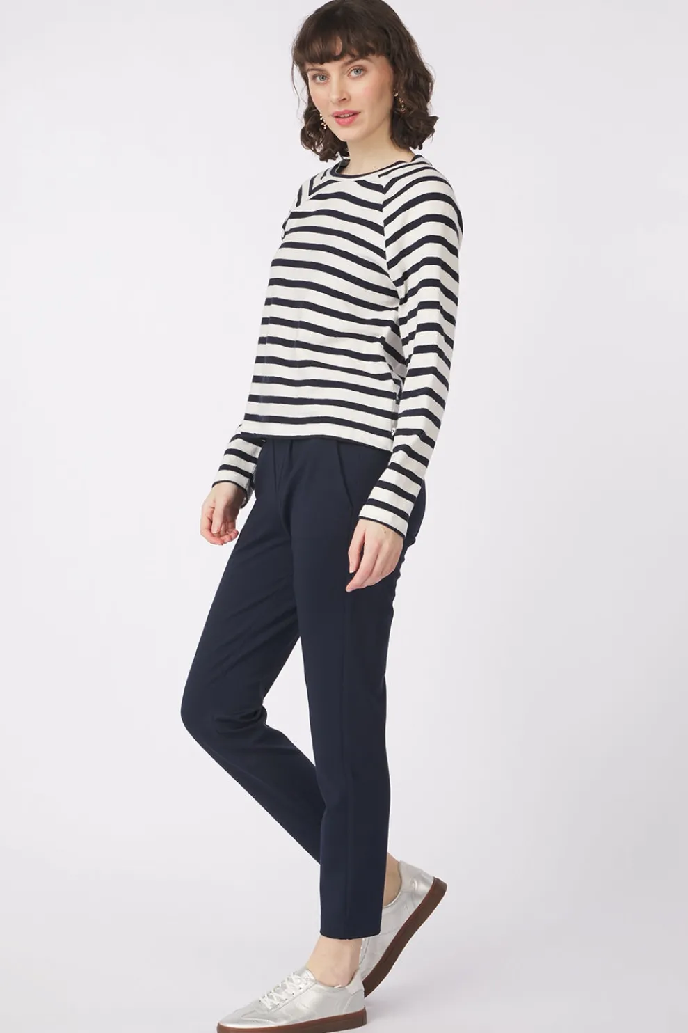 New Tom Tailor Trui Striped Boxy T-Shirt With Buttons Dark Blue Denim