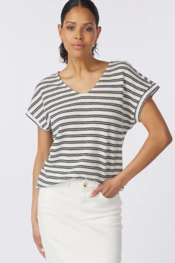 Discount Tom Tailor T-Shirt T-Shirt Stripe Structure Whisper White