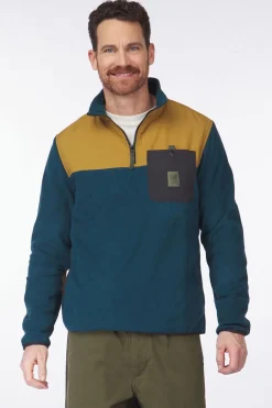 Discount Topo Designs Fleece Vista 1/4 Zip Pond Blue / Dark Khaki