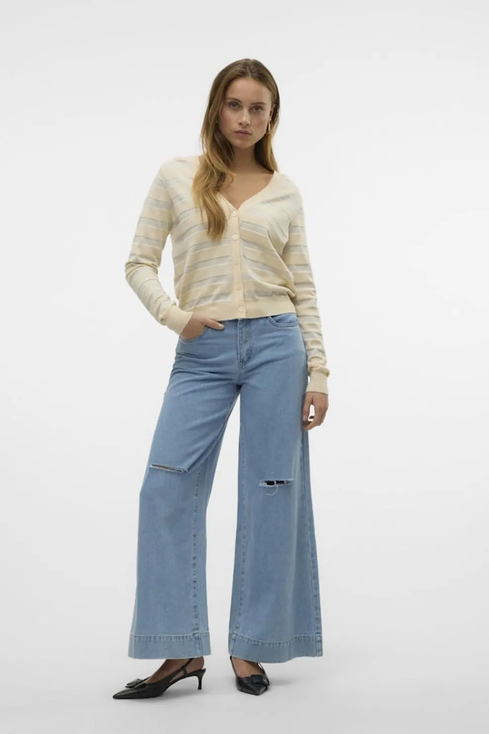 Outlet Vero Moda Cardigan Happyshine Stripe Ecru/Silver