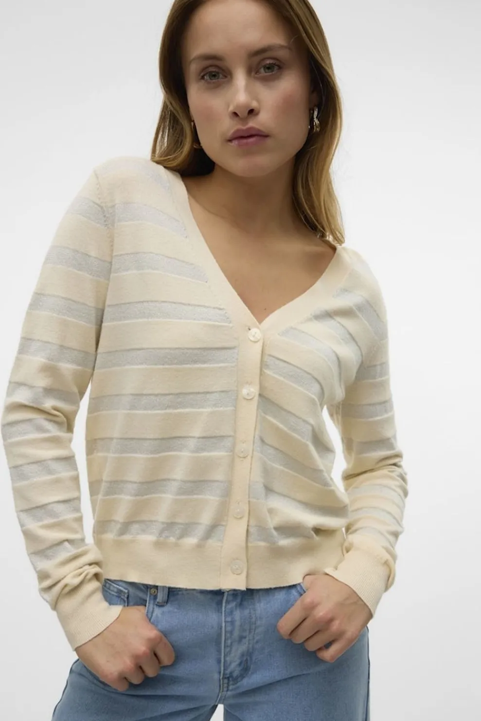 Outlet Vero Moda Cardigan Happyshine Stripe Ecru/Silver