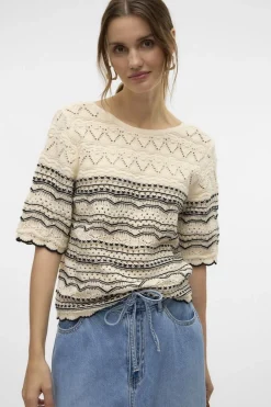 Fashion Vero Moda Trui Madeira 2 Way Ecru/Black