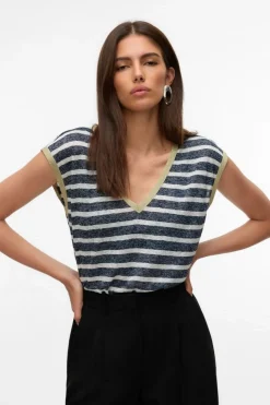 Best Vero Moda T-Shirt Baldo Stripe Off White/Navy Blue