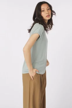 Online Vero Moda T-Shirt Lava Plain Lurex Strip green/gold