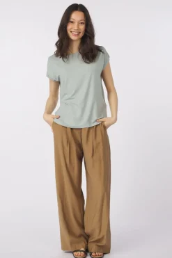 Online Vero Moda T-Shirt Lava Plain Lurex Strip green/gold