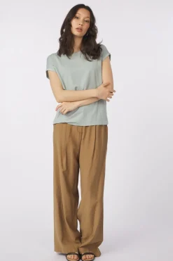 Online Vero Moda T-Shirt Lava Plain Lurex Strip green/gold