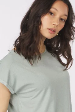 Online Vero Moda T-Shirt Lava Plain Lurex Strip green/gold