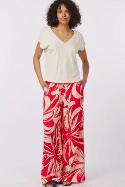 Outlet Vila T-Shirt Syma Lace Capeeve Flame Scarlet Aop:Miley Mega Flower