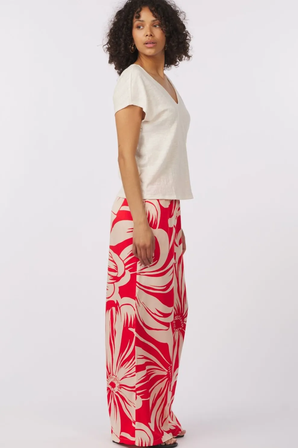 Outlet Vila T-Shirt Syma Lace Capeeve Flame Scarlet Aop:Miley Mega Flower