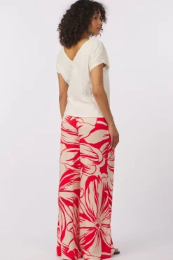 Outlet Vila T-Shirt Syma Lace Capeeve Flame Scarlet Aop:Miley Mega Flower