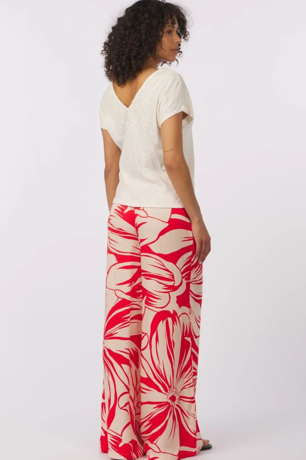 Outlet Vila T-Shirt Syma Lace Capeeve Flame Scarlet Aop:Miley Mega Flower