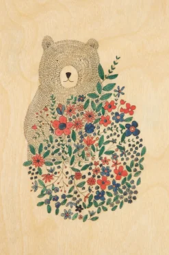 Clearance Woodhi Wenskaart Postcard Bear And Flowers Light Brown/Assorted / Mixed