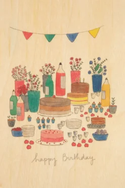 Fashion Woodhi Wenskaart Postcard Happy Birthday Lichtbruin/Assorti