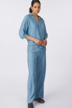 Broek Chambray Wide Leg With Elastic Waist-Yaya Sale