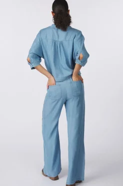 Broek Chambray Wide Leg With Elastic Waist-Yaya Sale