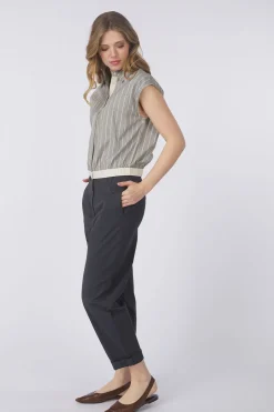 Fashion Yaya Broek Cotton Woven High Waist With Straight Leg Phantom Dessin