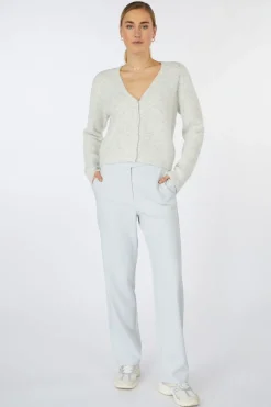 New Yaya Broek High Waist Straight Leg Pantalon With Belt Detail Off White