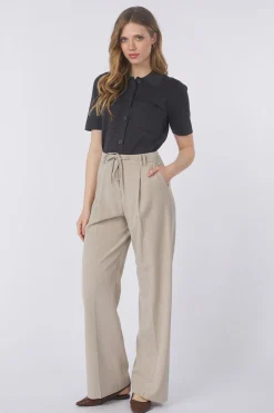 Online Yaya Broek Woven Pistripe Wide Leg With Belt And Cor Phantom