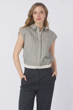 Hemd Sleeveless Blouse W. Elastic Waistband-Yaya Fashion