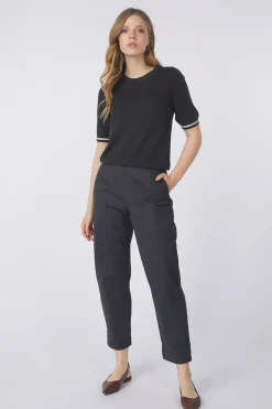 Online Yaya Trui Textured Round Neck Sleeve Phantom