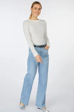 Best Yaya T-Shirt Striped Long Sleeve With Contrast Details Blue Denim