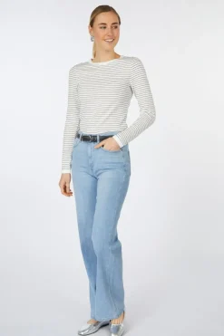 Best Yaya T-Shirt Striped Long Sleeve With Contrast Details Blue Denim