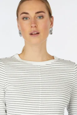 Best Yaya T-Shirt Striped Long Sleeve With Contrast Details Blue Denim